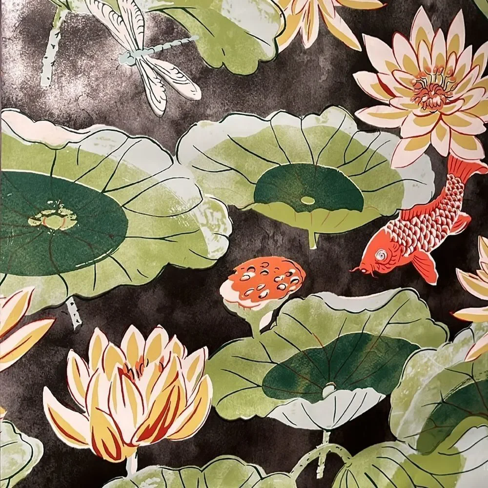 Waverly Classics Floral / Koi Fish Wallpaper two rolls discontinued Lotus Lake